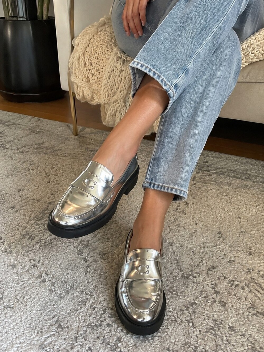 Coach Women's Silver Metallic Platform Loafers Size US 10B / EU 40.5 – No Box